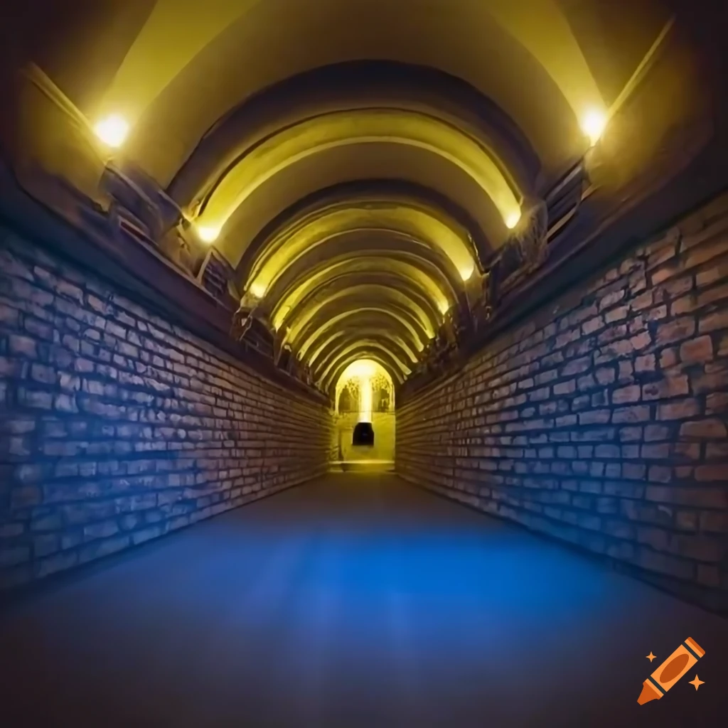 Illuminated underground tunnel with stairs on Craiyon