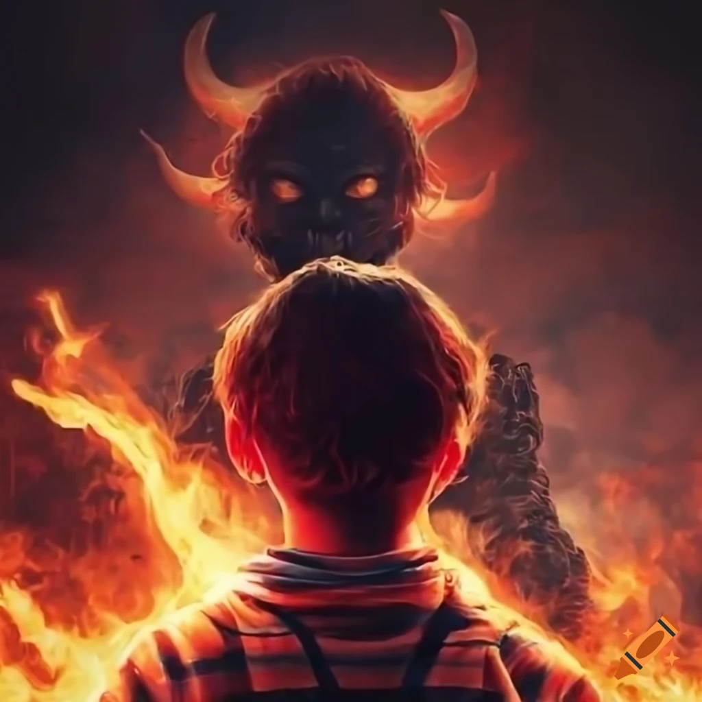 poster of a demon monster surrounded by fire