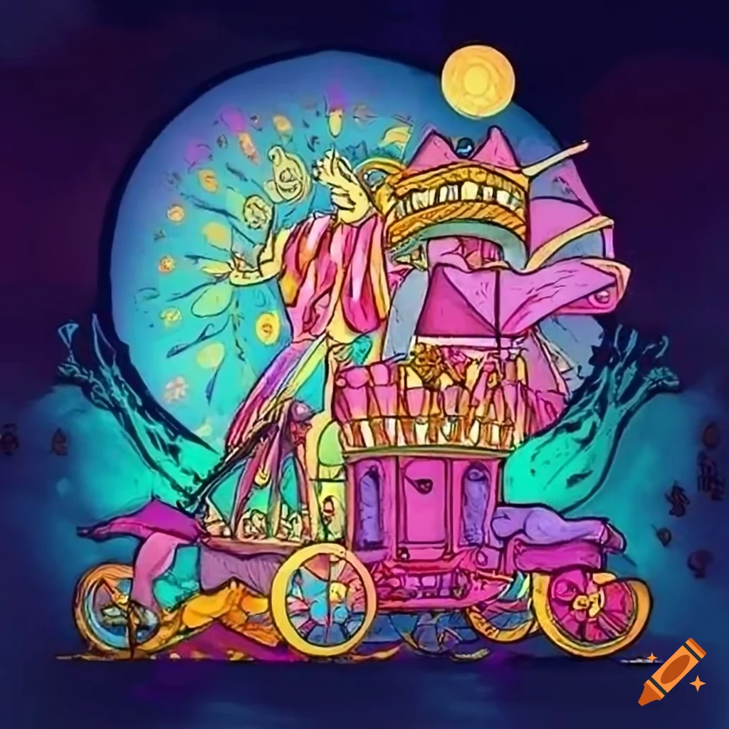 colorful kawaii Tarot card 'The Chariot'