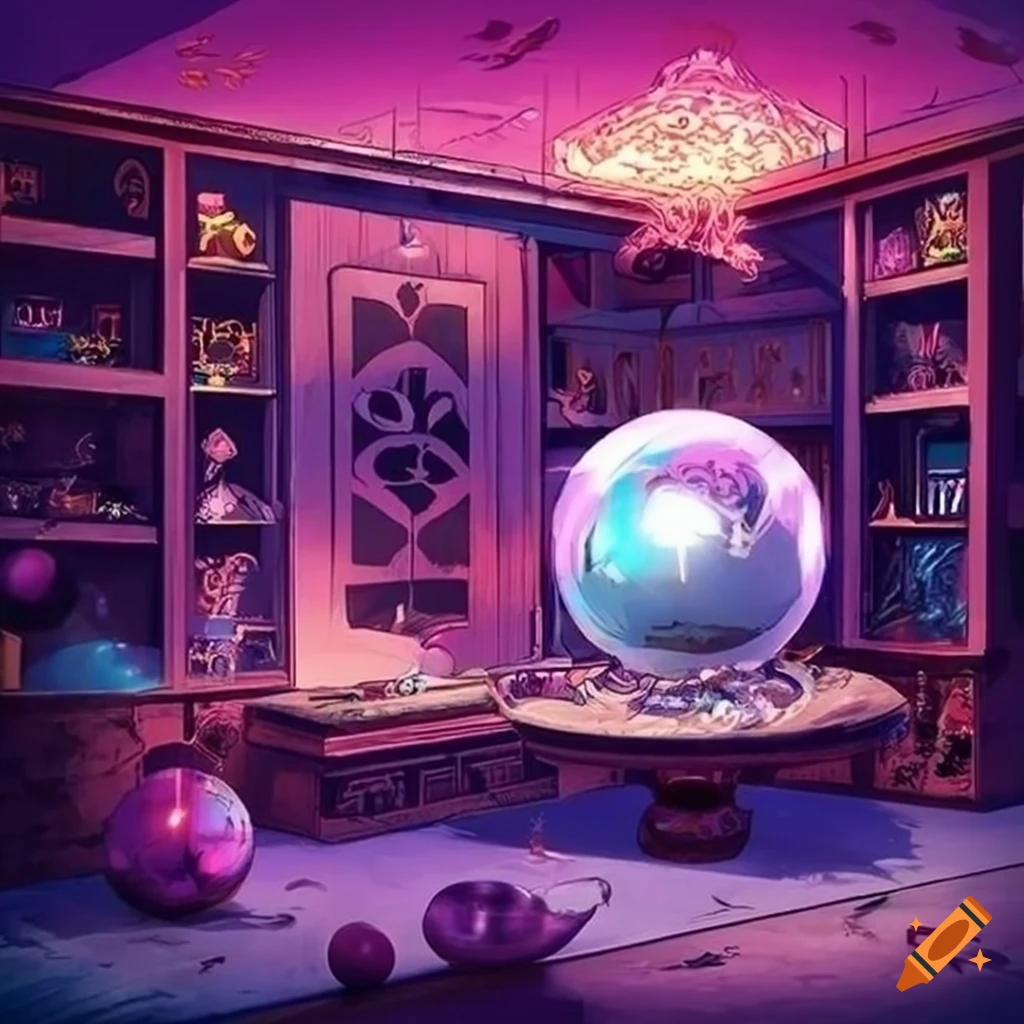 Anime room with tarot cards and crystal balls on Craiyon
