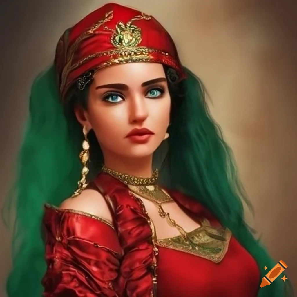 Moroccan princess in a green and red dress