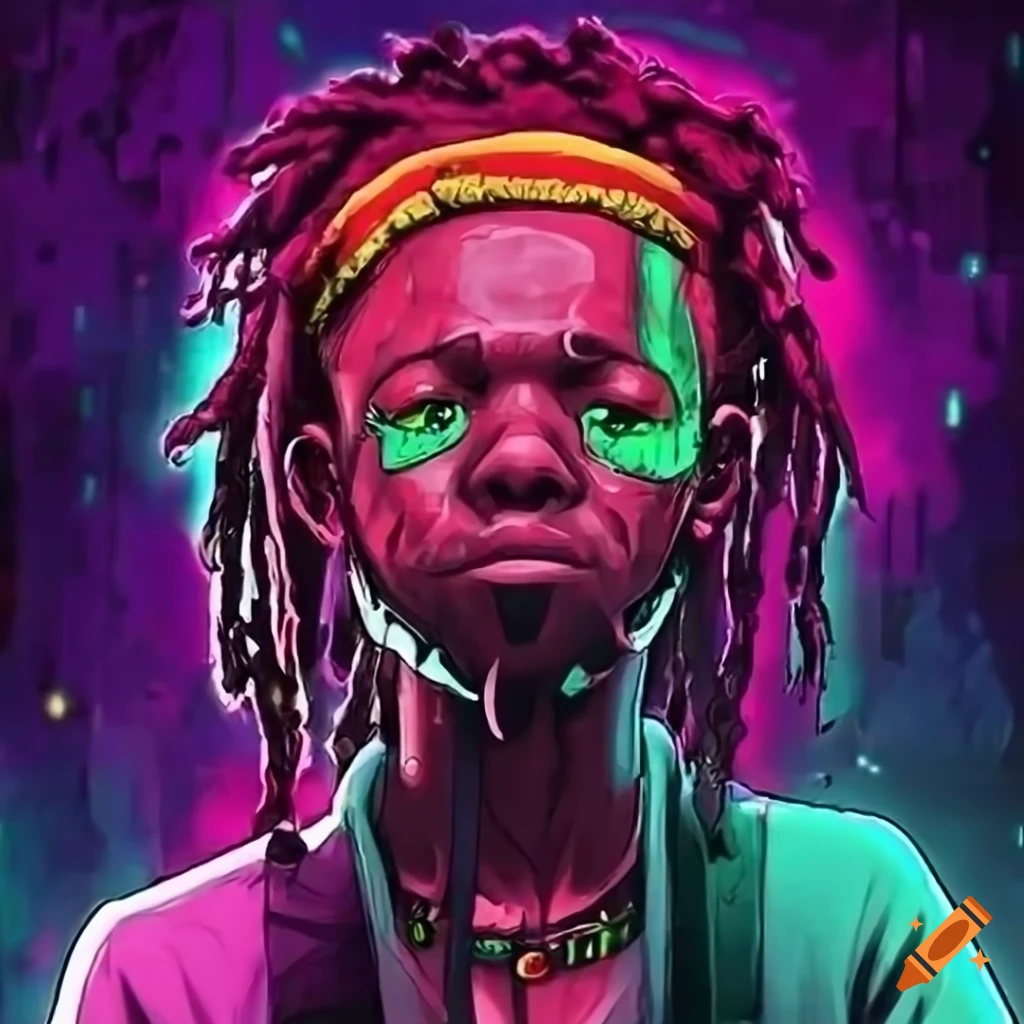 anime illustration with cyberpunk and reggae vibes