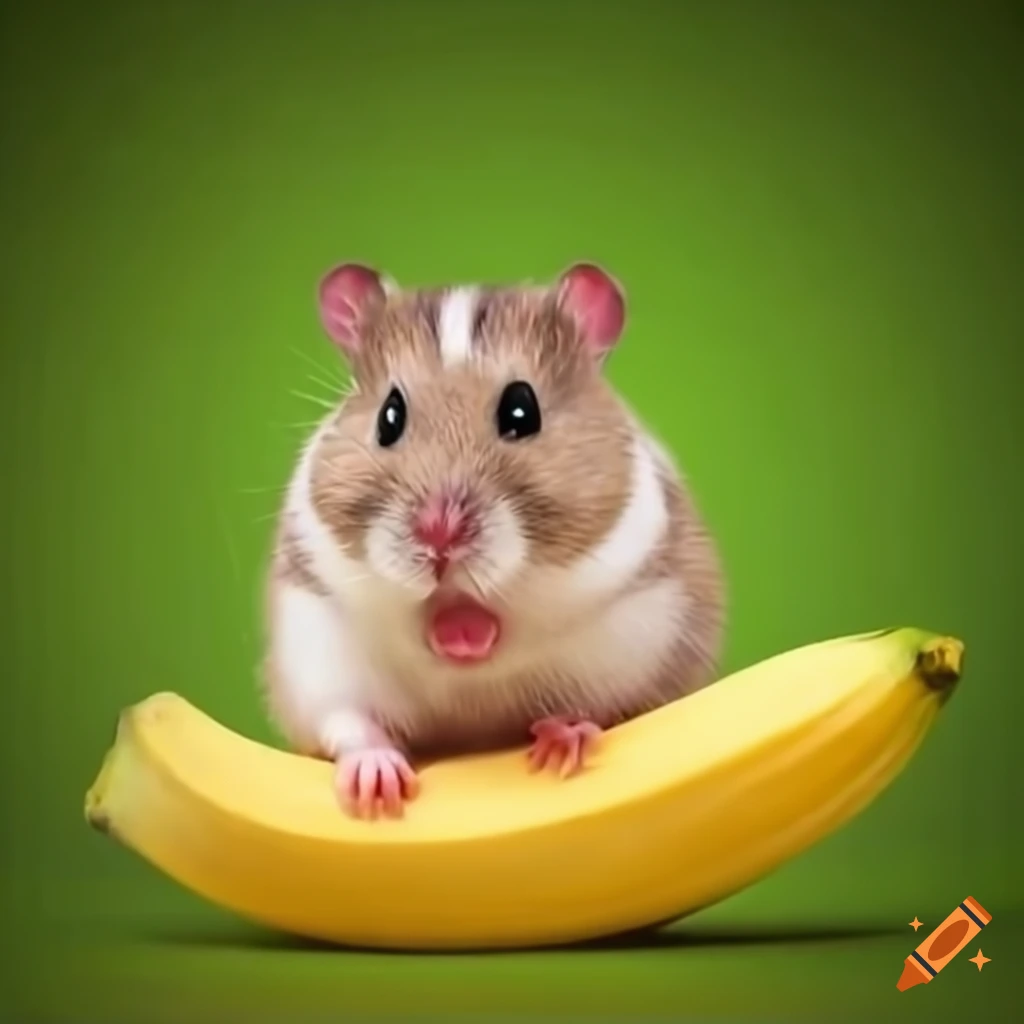 Cute hamster eating a banana
