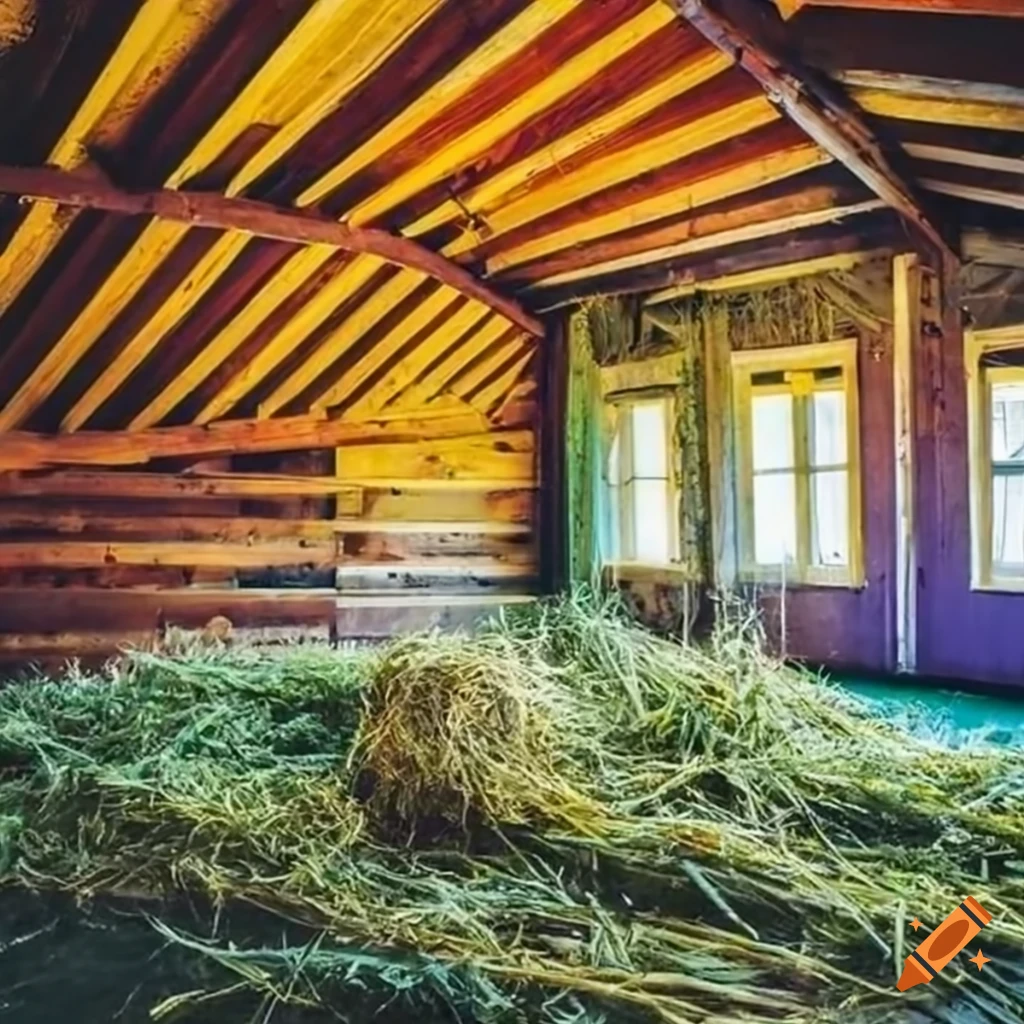 colorful attic with hay on the floor