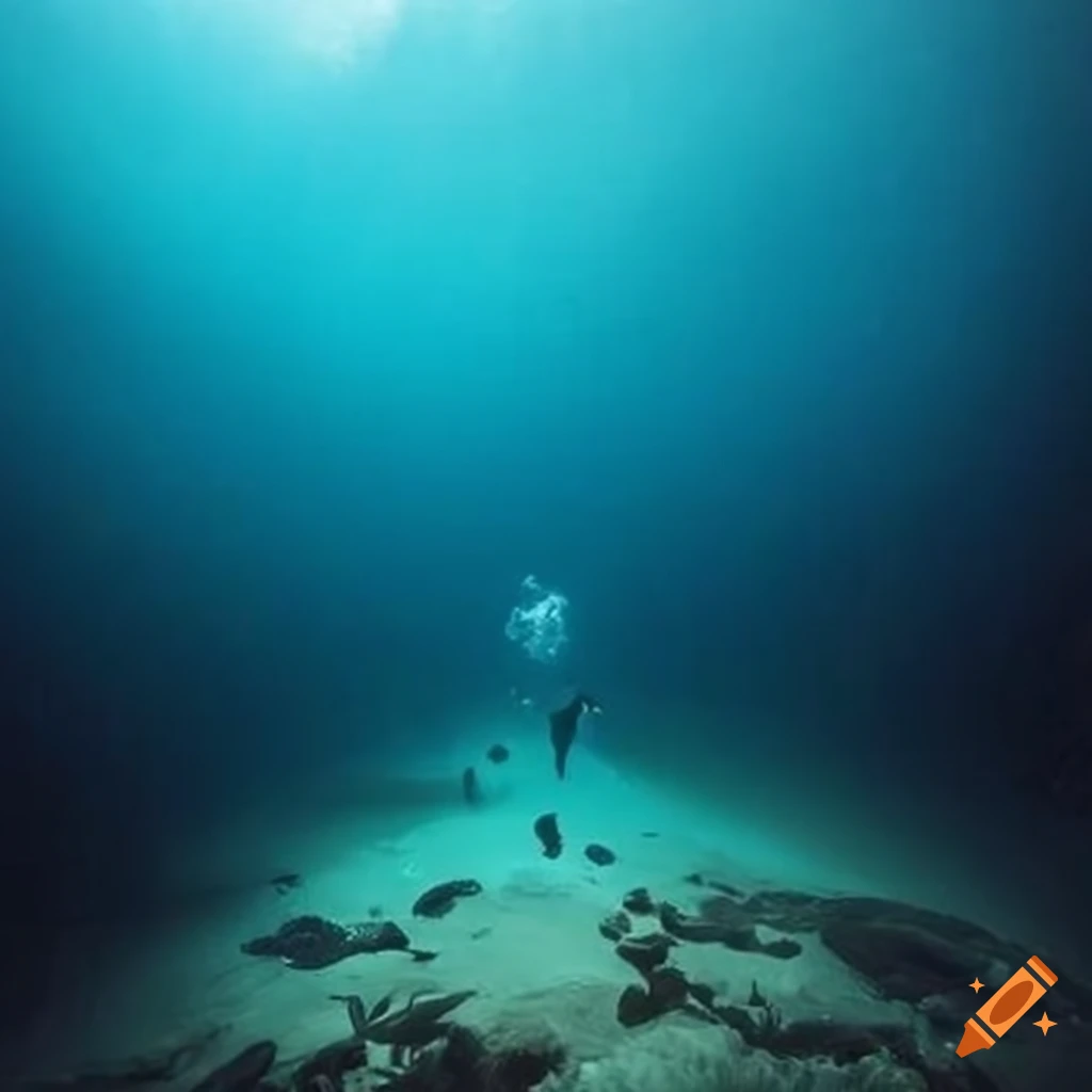 image of a solitary diver in the vast sea