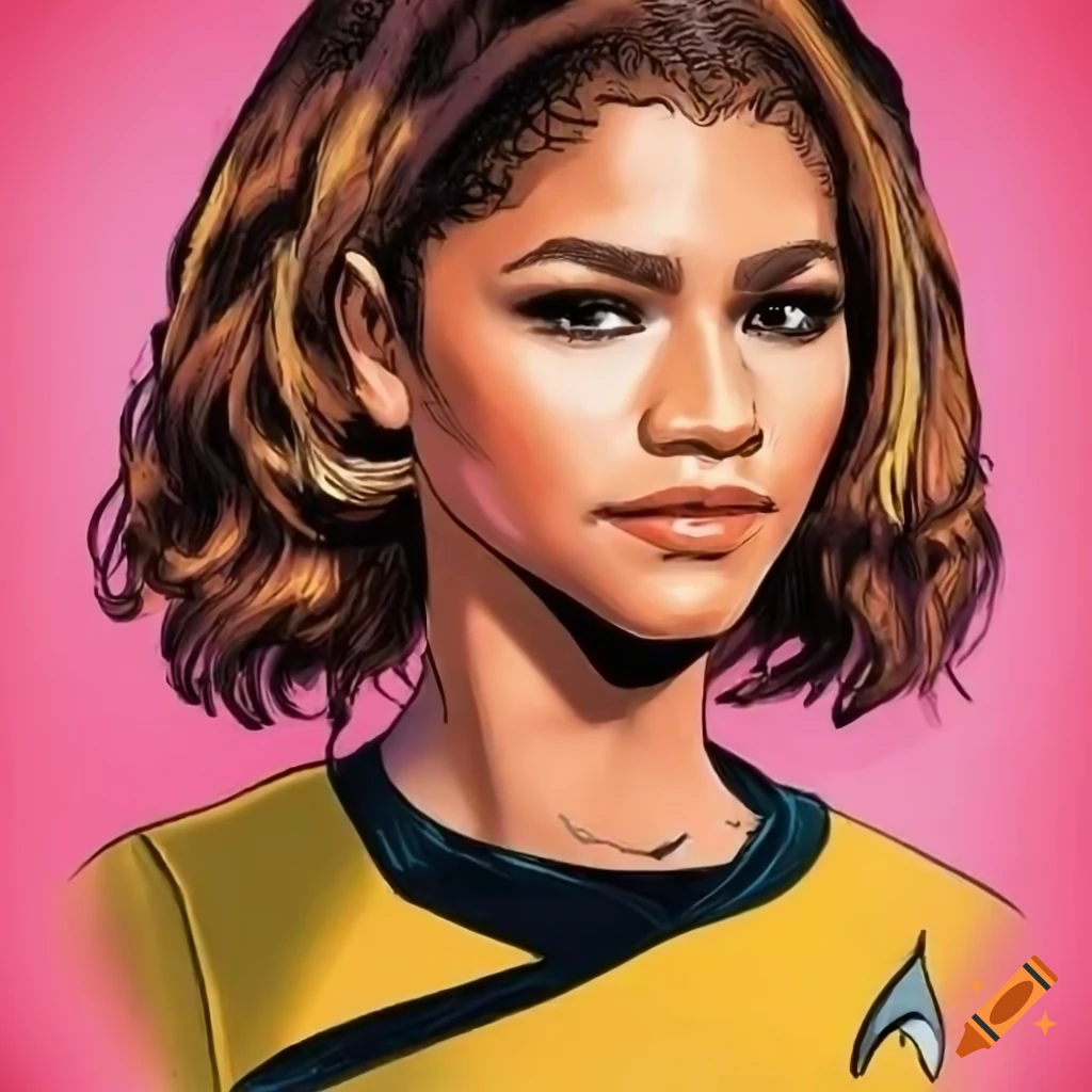 Cartoon art of zendaya as a star trek character