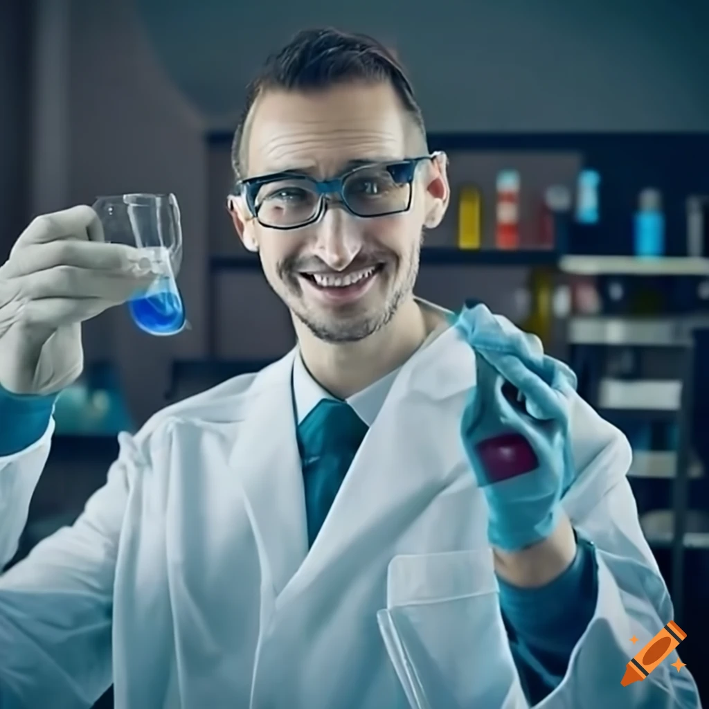 chemist working in a laboratory with colorful liquids