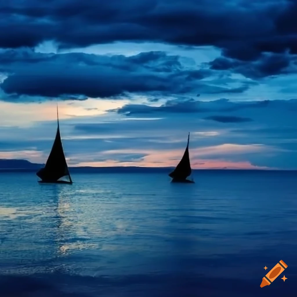 sailboats in a tropical ocean bay at dawn
