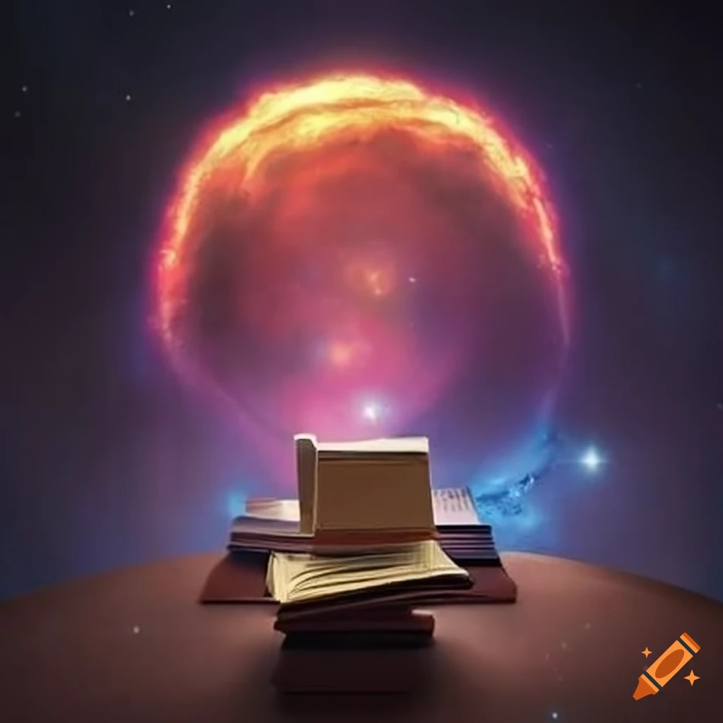 image of a bookworm surrounded by galaxies