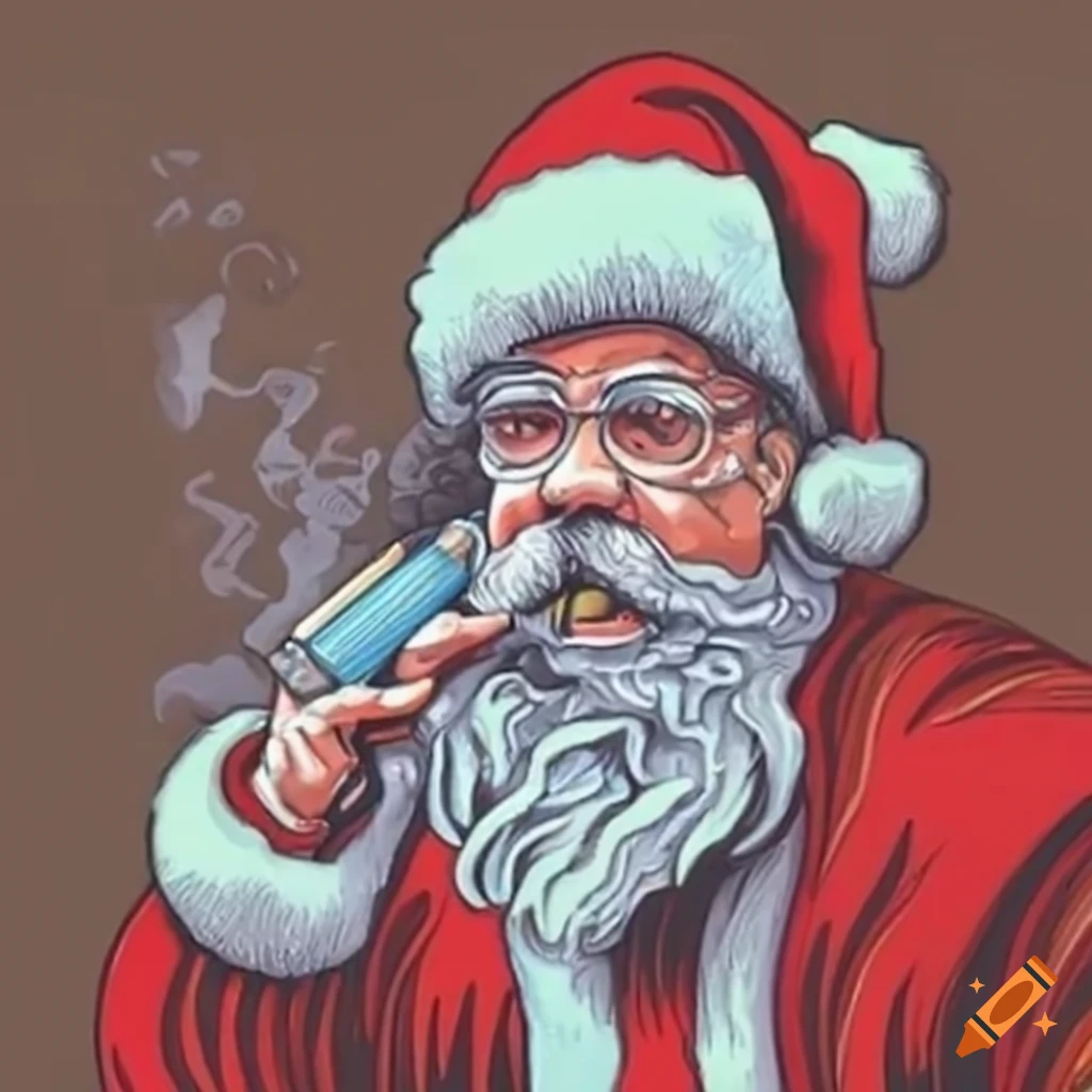 Satirical illustration of santa claus vaping on Craiyon