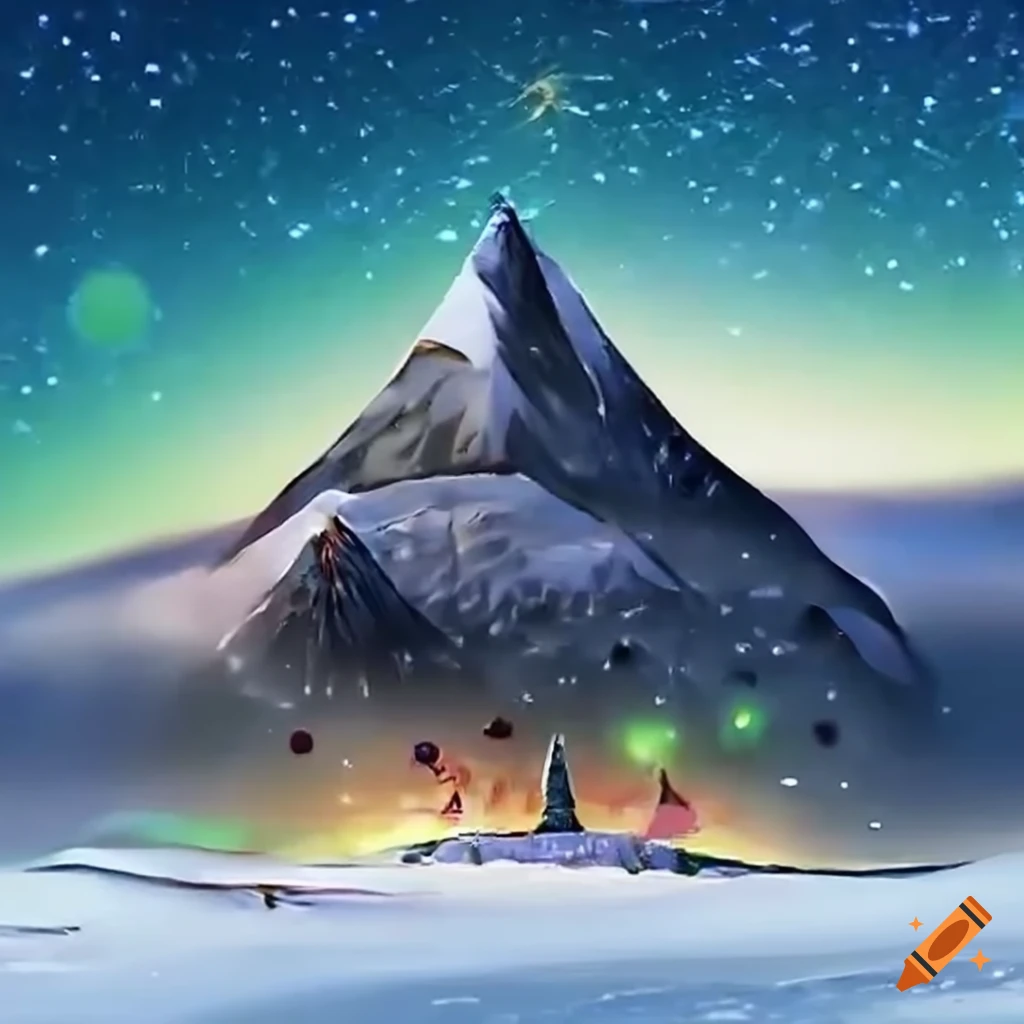 AI artwork of a mountain covered in colorful Christmas lights
