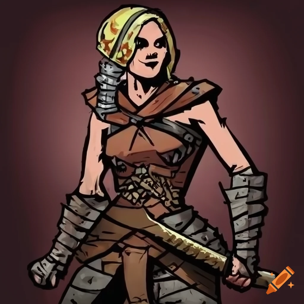 Dark fantasy archer woman with sword and shield