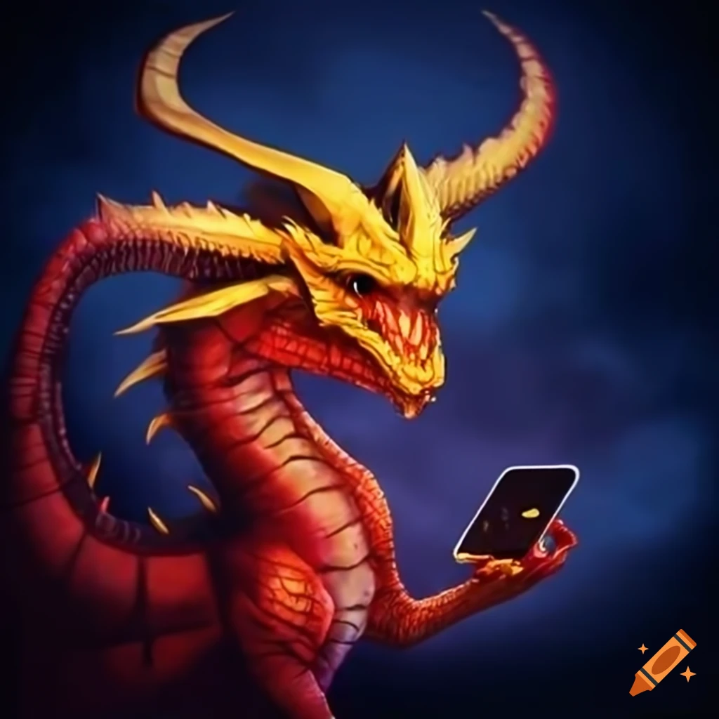 Dragon holding smartphone in the night on Craiyon