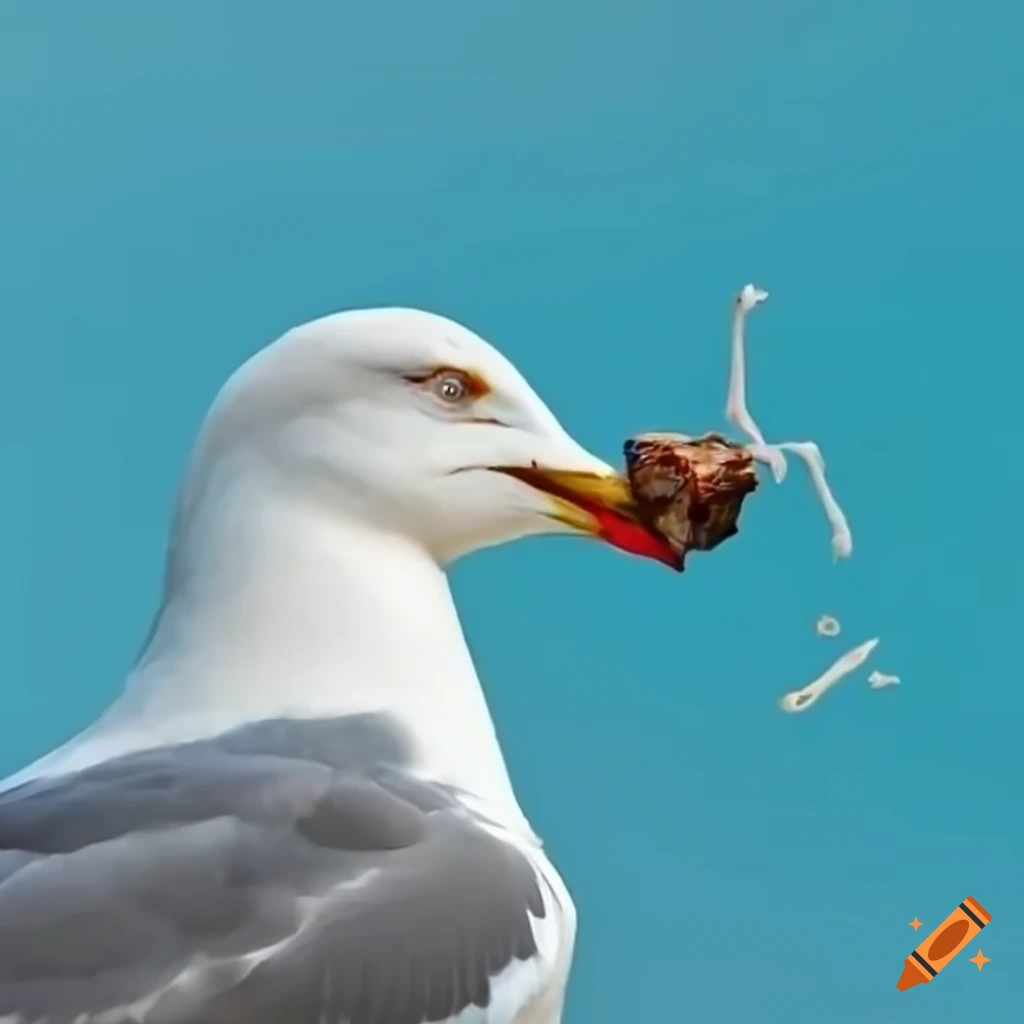 Seagull enjoying a meal on Craiyon