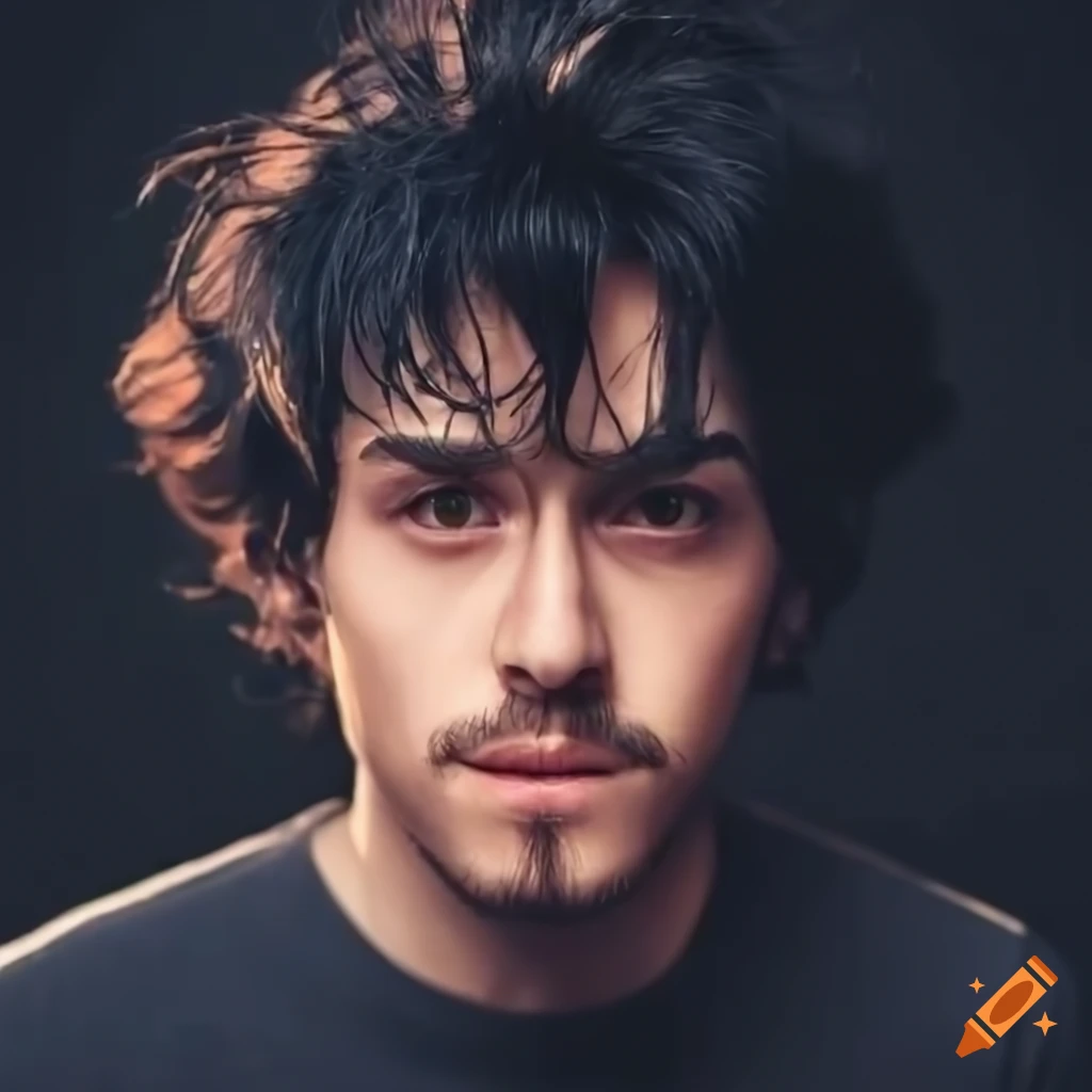 portrait of a man with black hair and loop nose ring