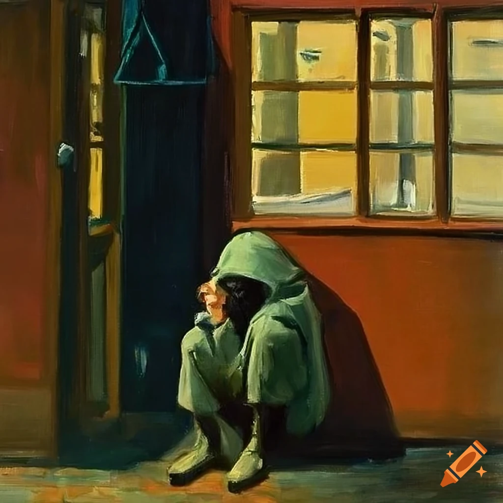 Man with headphones at a bus stop in the rain