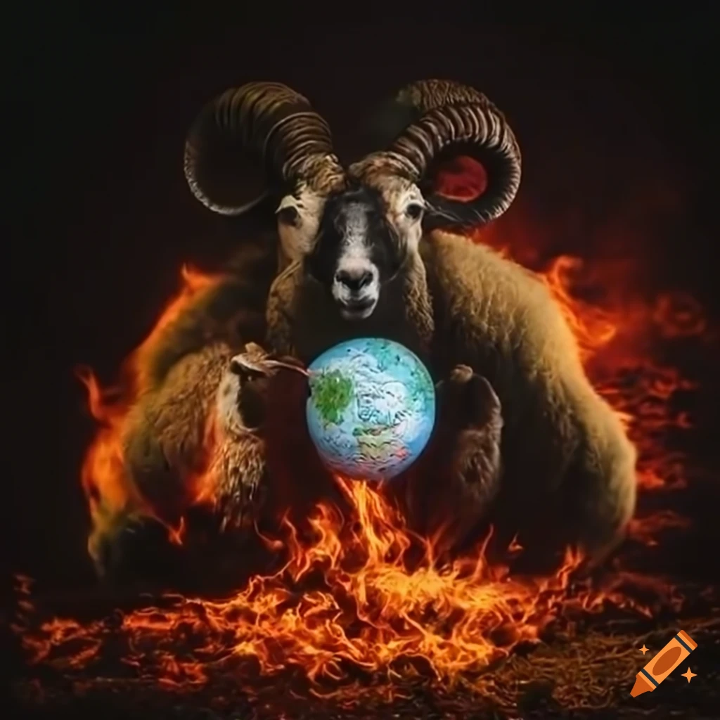 art of an angry sheep holding the globe
