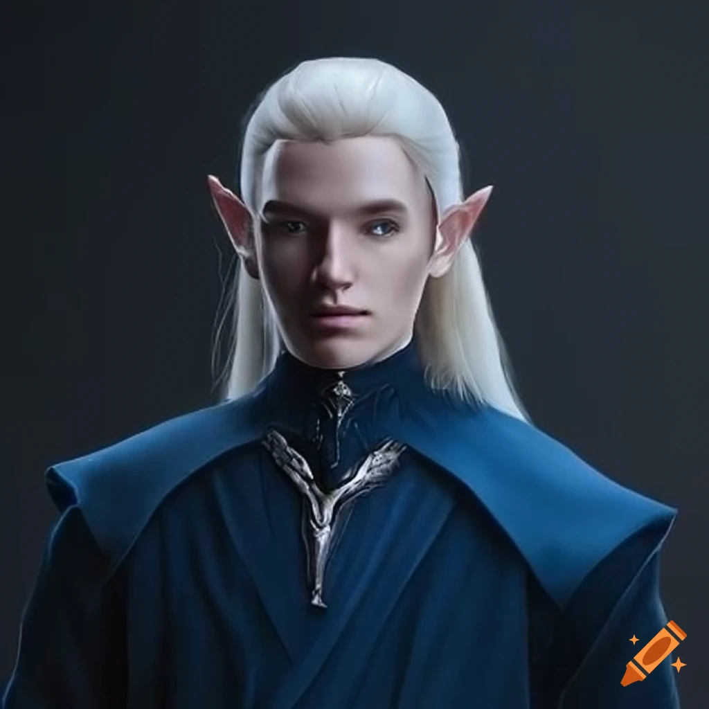 model sheet of a male Tolkien Elf in blue outfit
