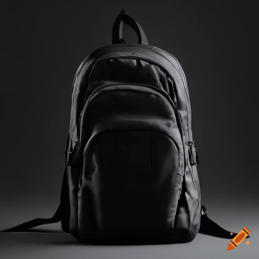black school backpack on white background