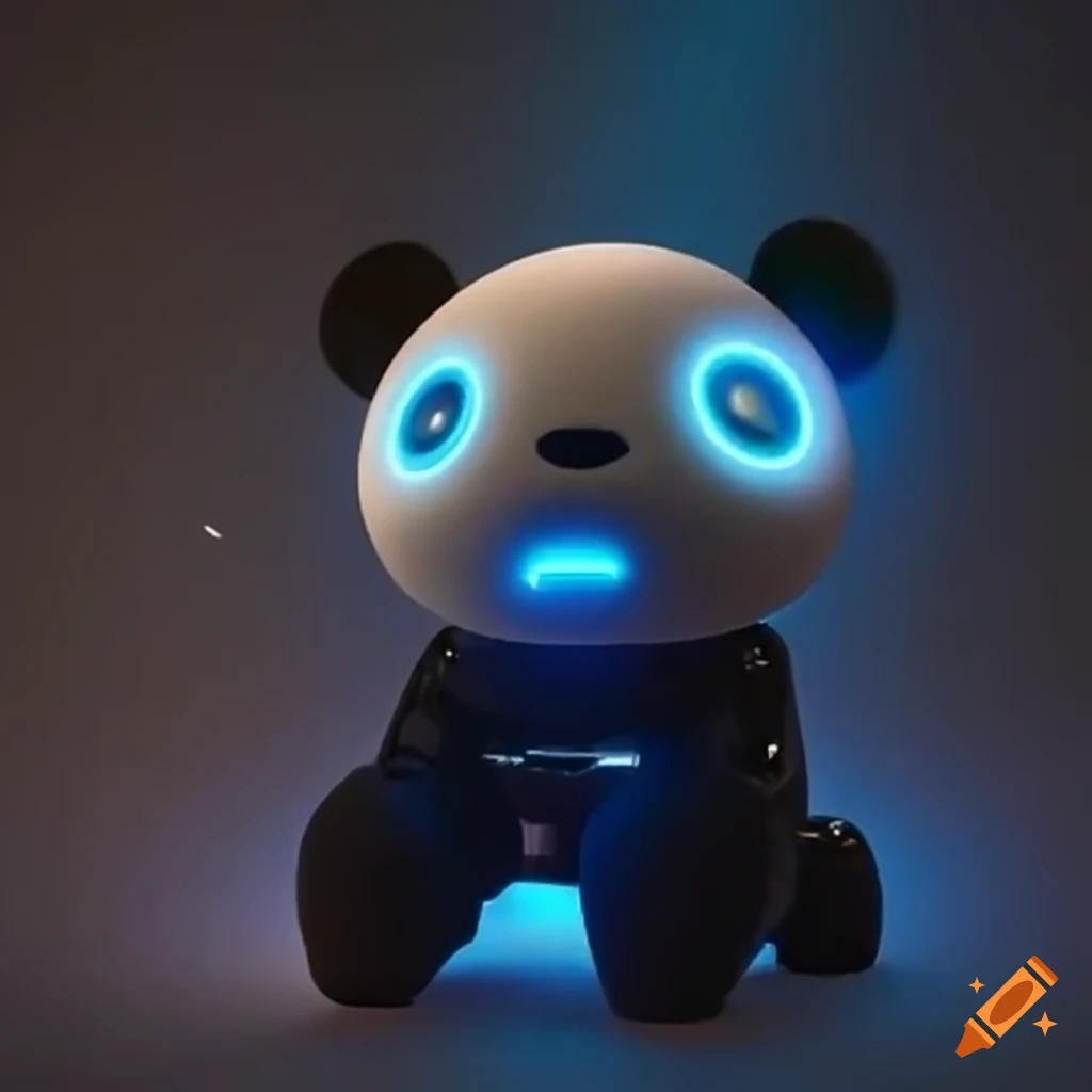 floating panda-shaped robot in space
