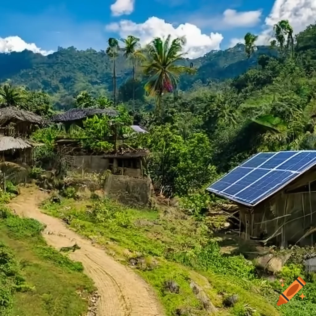 portrait of a Cordillera Indigenous family with solar panel roofing
