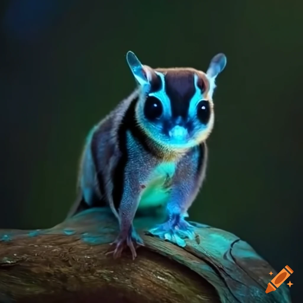 Sugar glider with cyan glowing wing tips