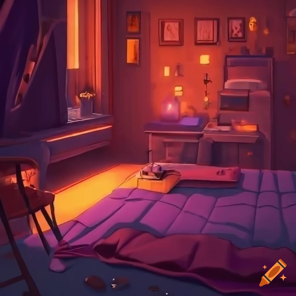 Anime-inspired purple bedroom with futuristic lighting on Craiyon