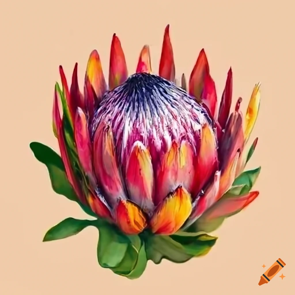 Colorful drawing of a protea flower