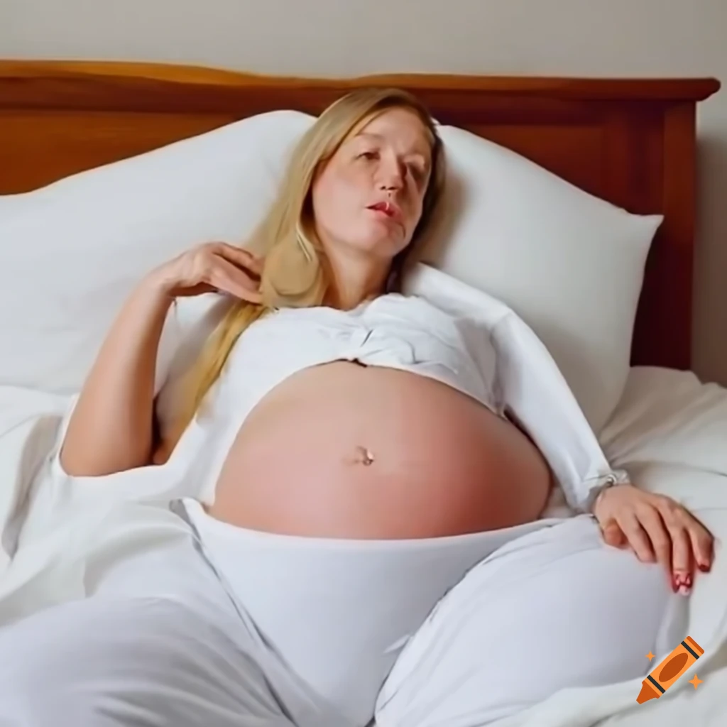 pregnant woman in a white shirt relaxing in bed