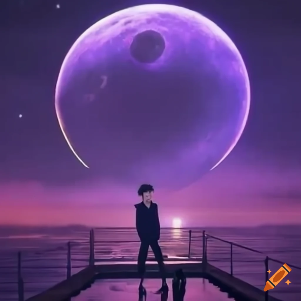 Jungkook performing on stage under purple moonlight