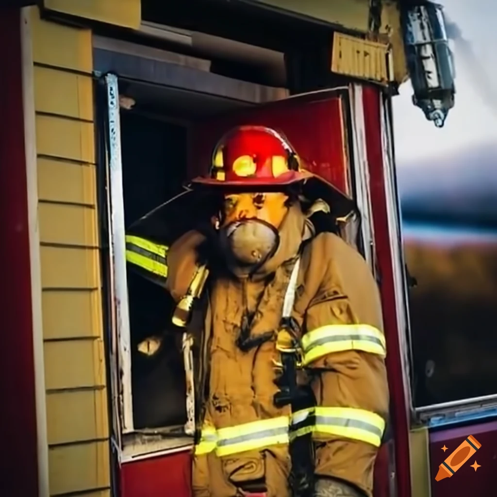 Firefighter breaking through a window during a rescue mission on Craiyon