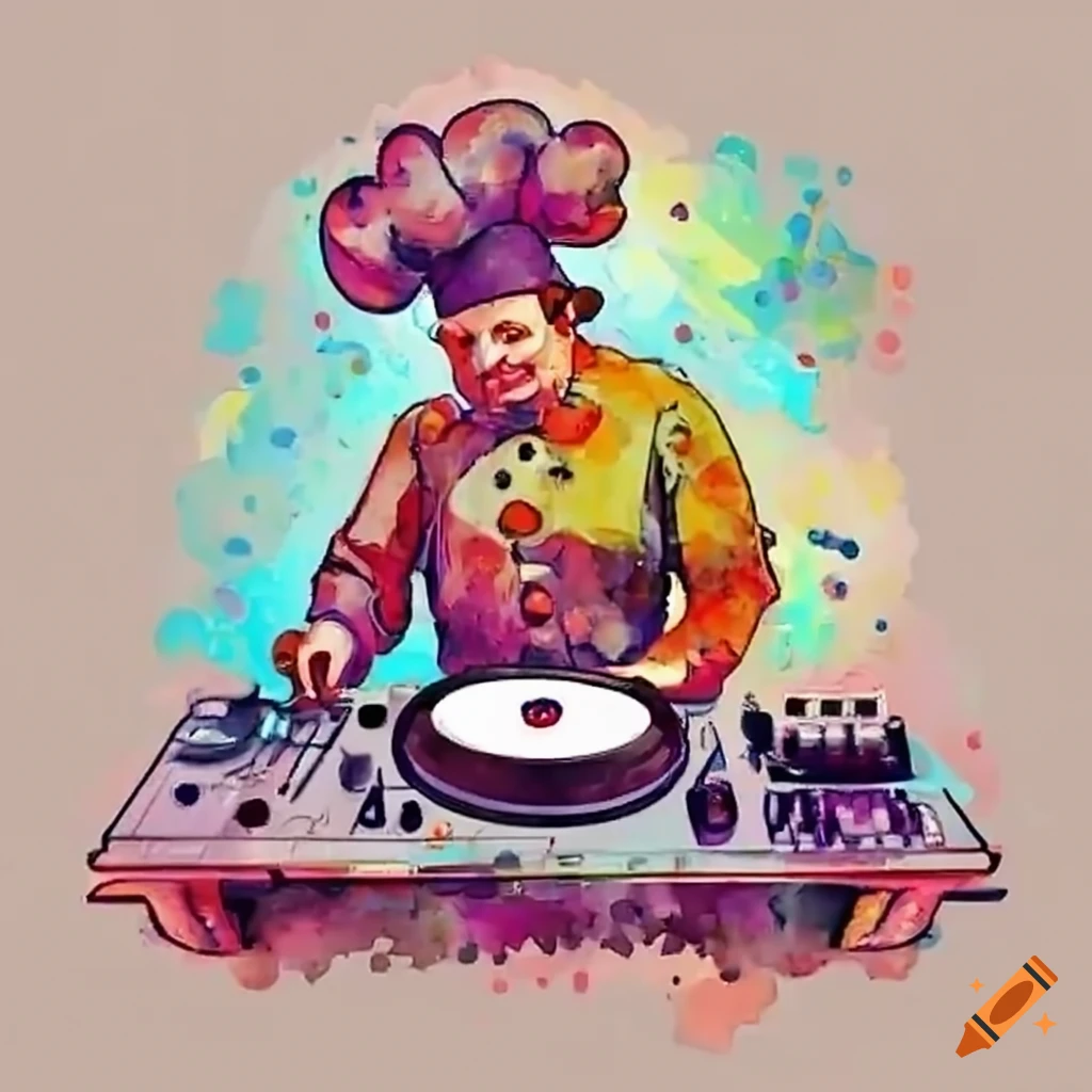 chef Gusteau mixing music on a DJ turntable