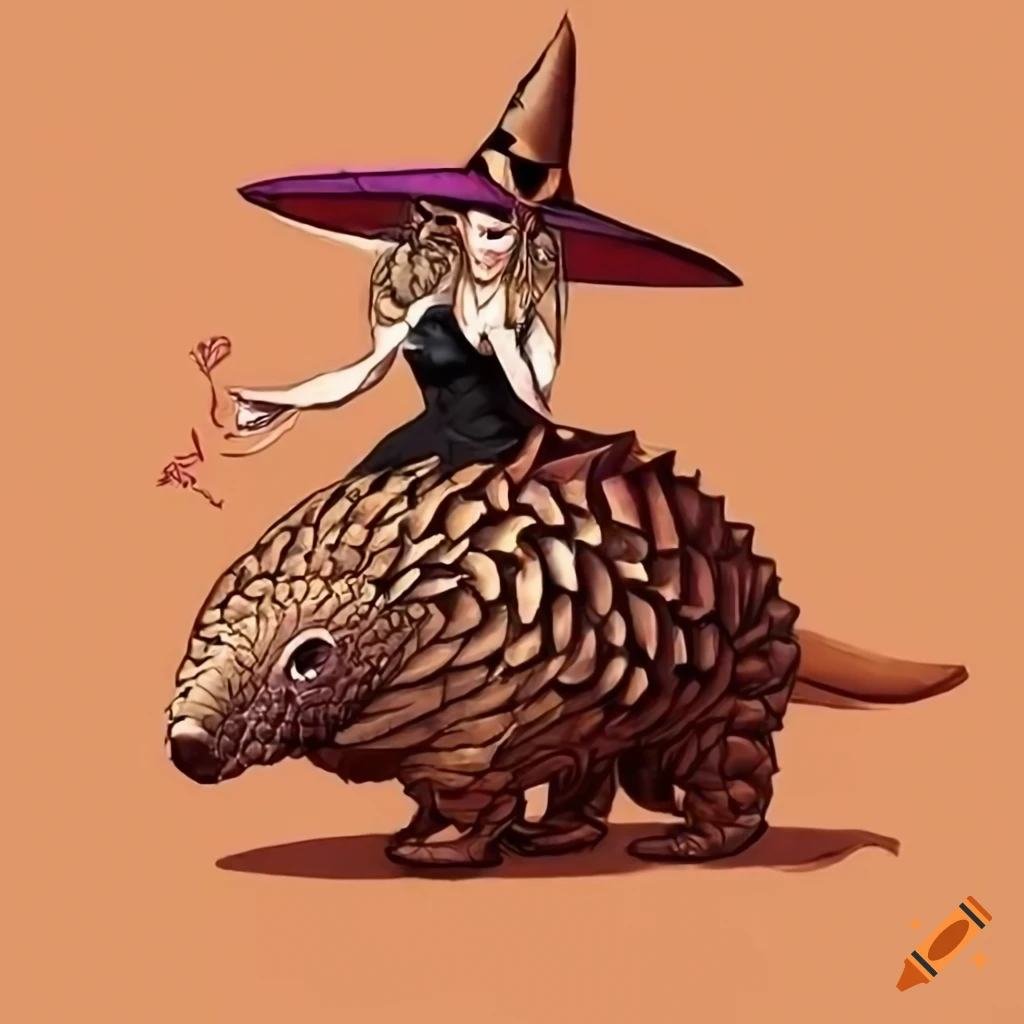 Illustration of a witch and a pangolin on Craiyon