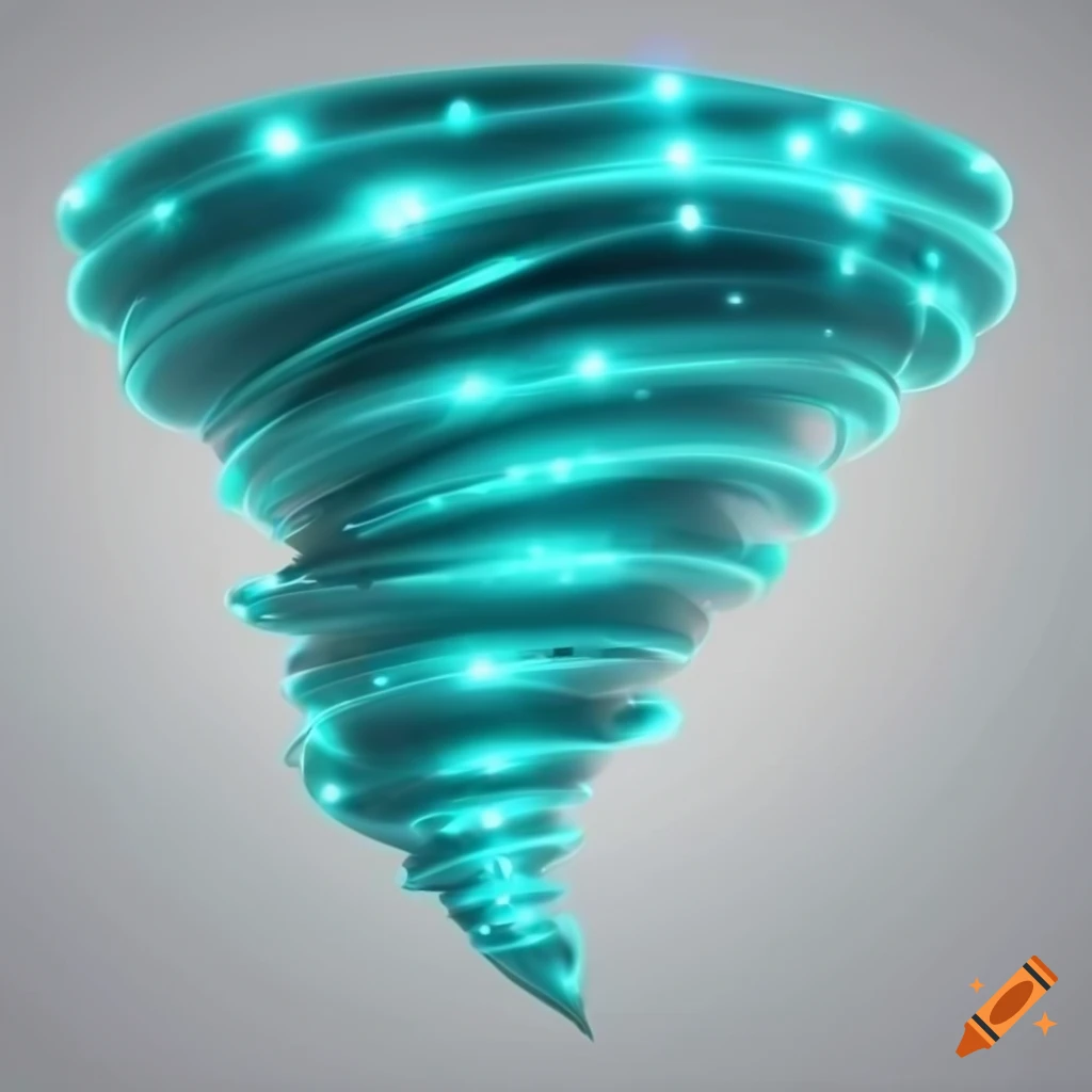 3D rendering of a large tornado with turquoise lights