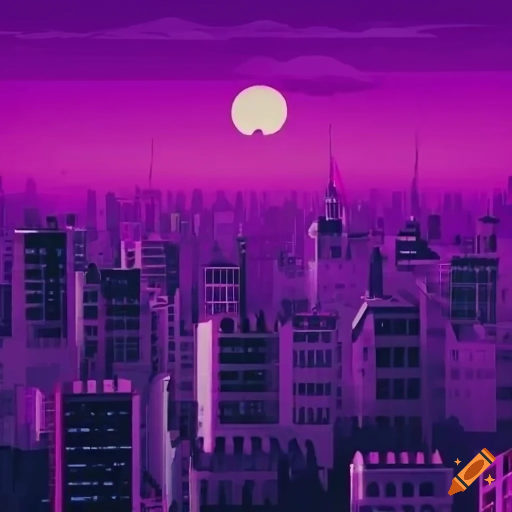 retro purple cityscape