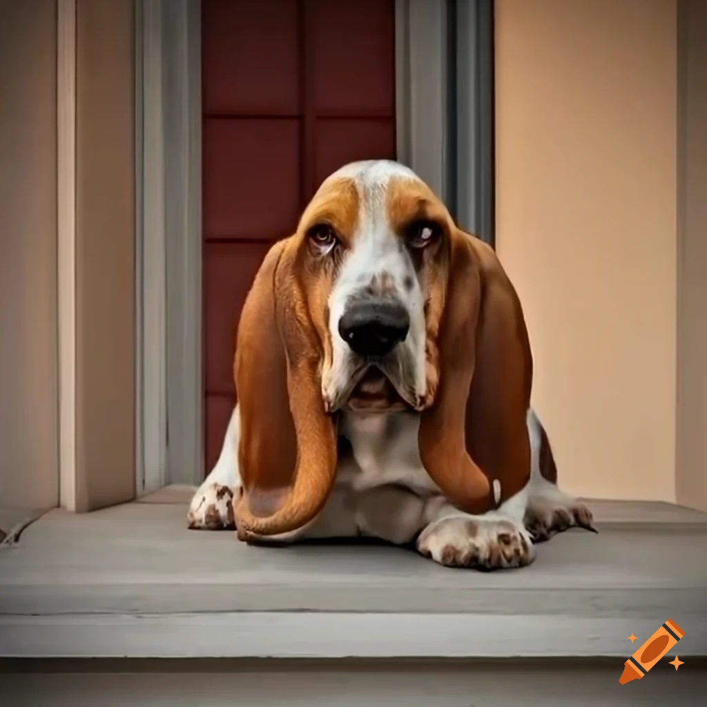 basset hound relaxing on a farmhouse porch