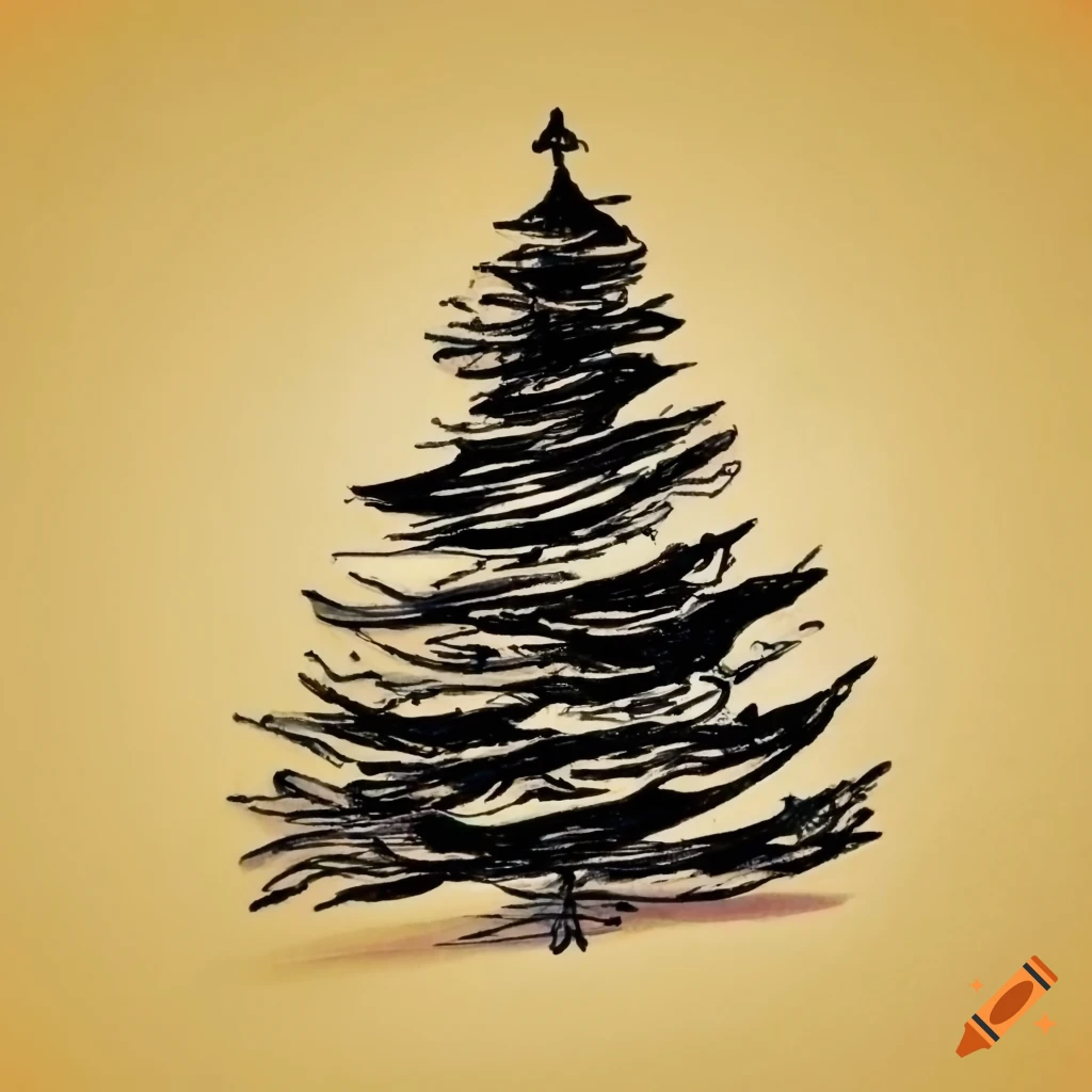 Black and white pencil drawing of a christmas tree on Craiyon
