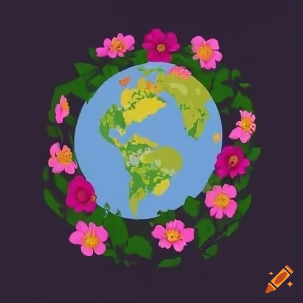 flowers dancing around a colorful globe