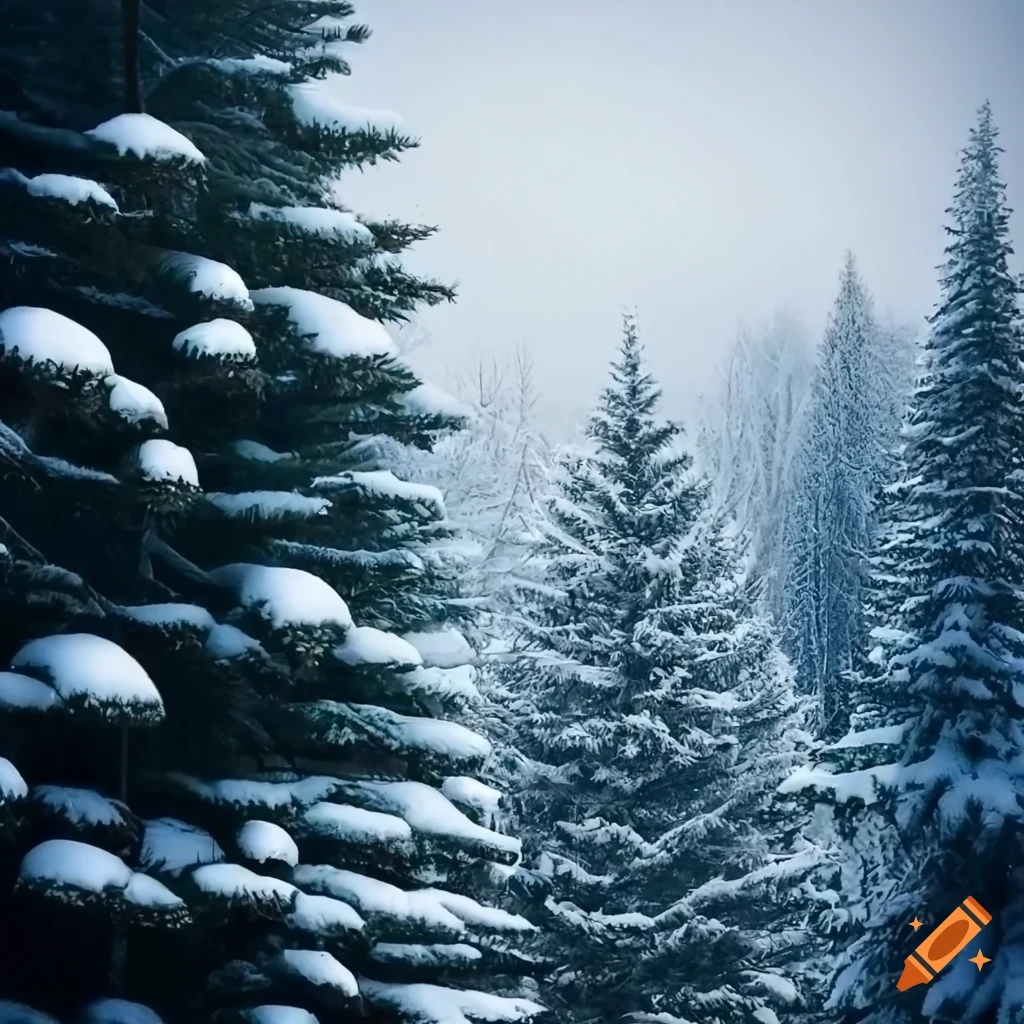 Christmas tree in a snowy forest