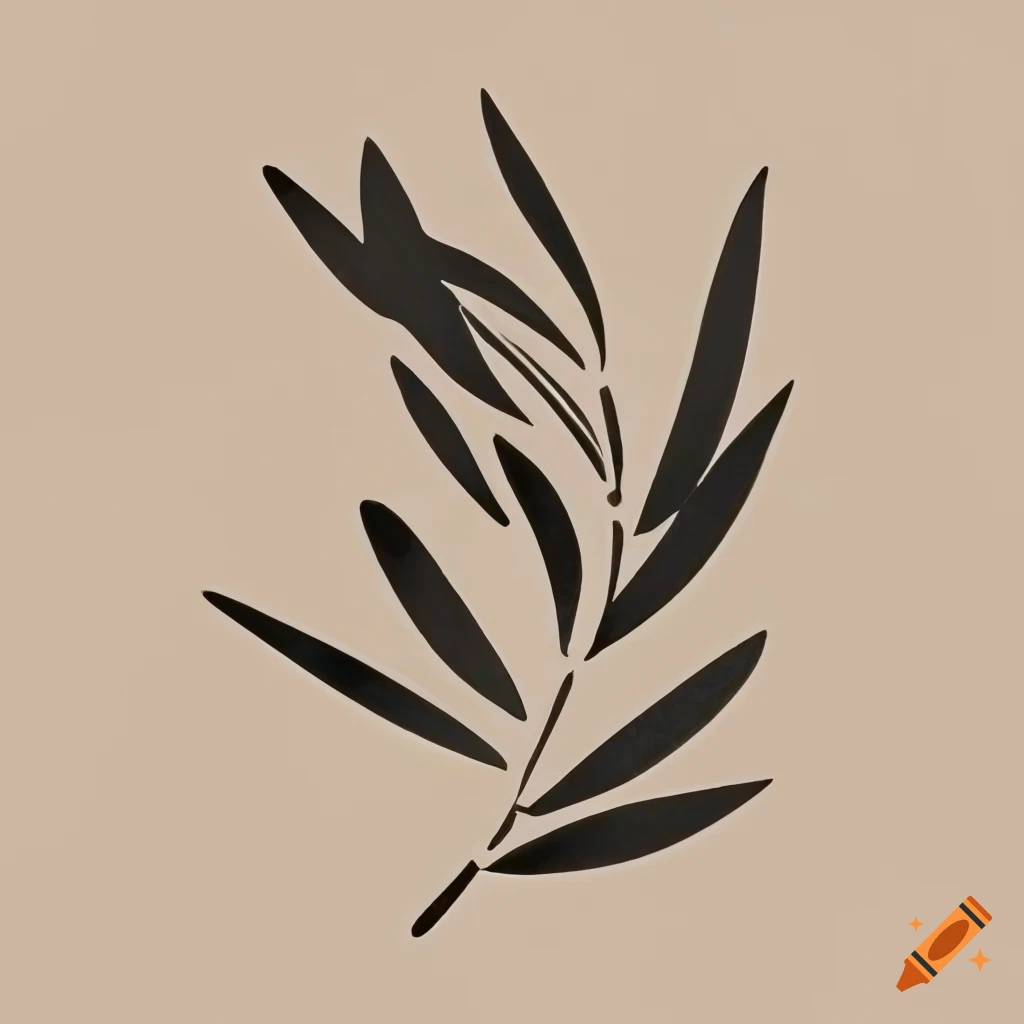 Minimalist stencil of a lone olive branch on Craiyon