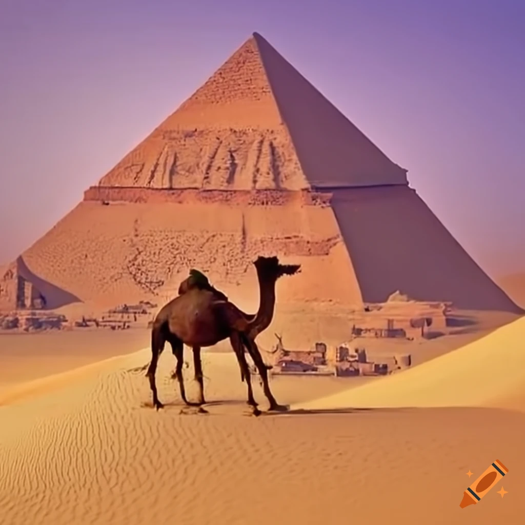 desert, camel and pyramids landscape