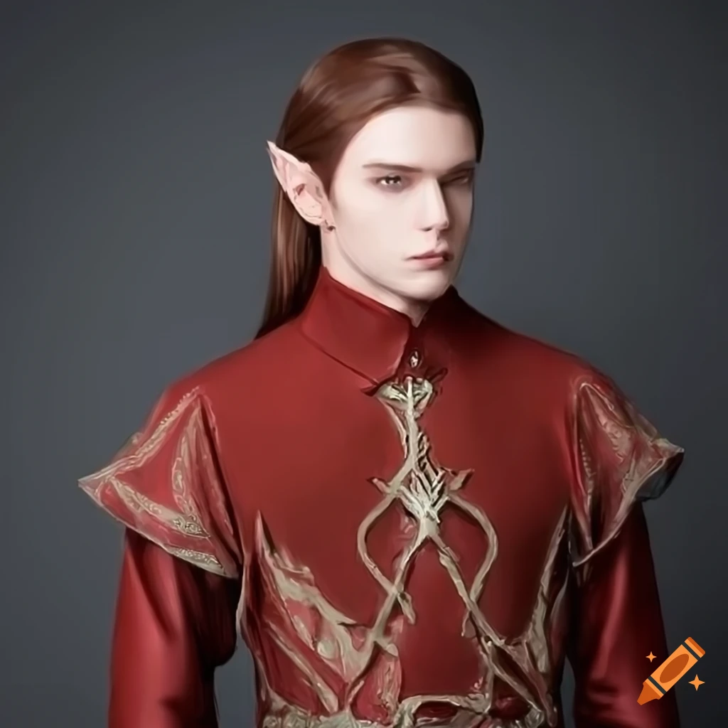 Model sheet of a male elf in red outfit on Craiyon