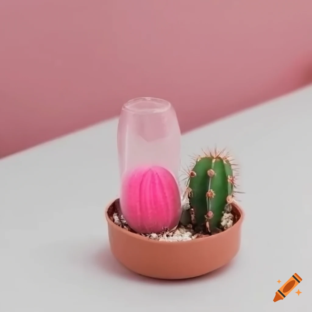 mini cactus inside pink bubbles