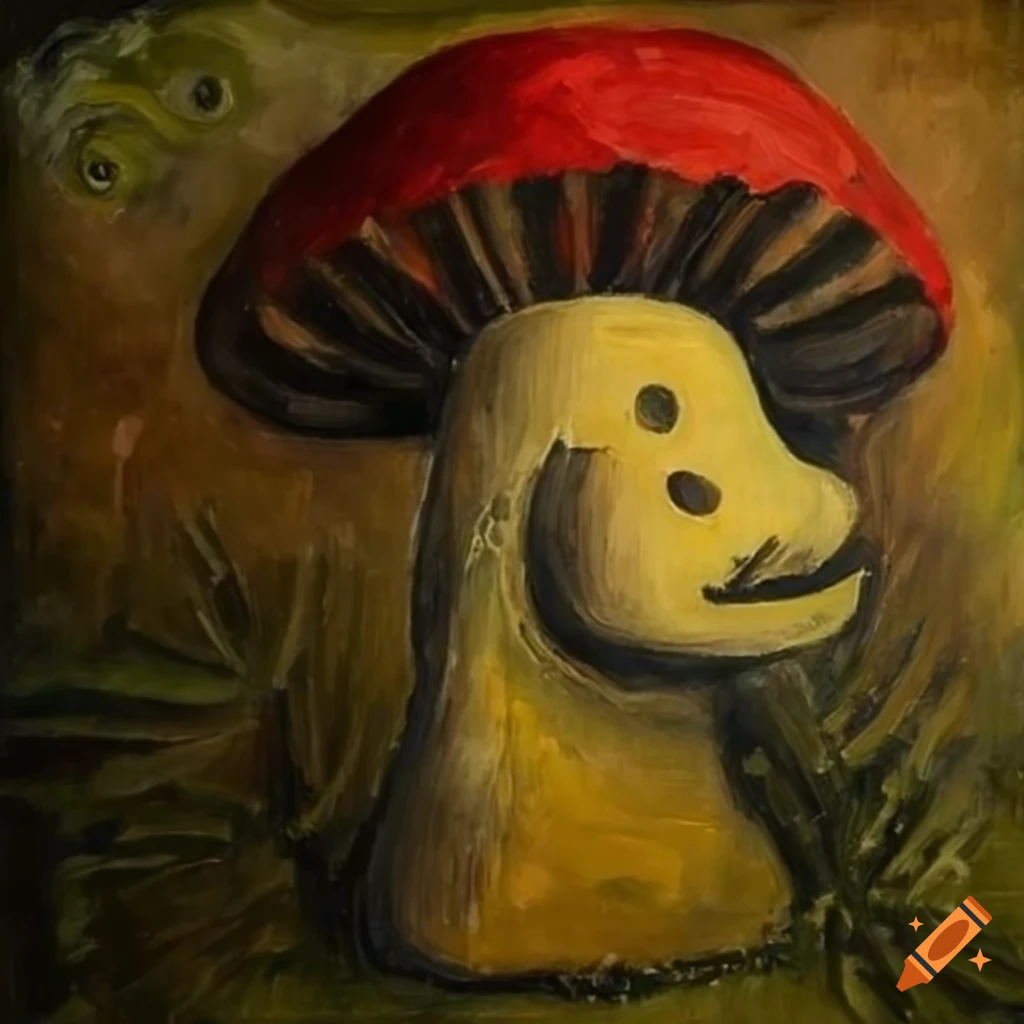 macro painting of a mushroom in a forest