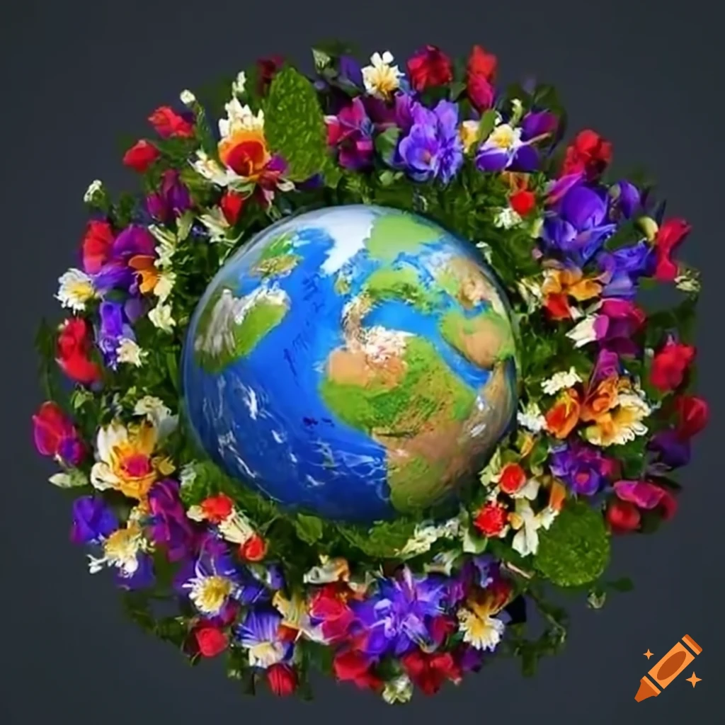 Colorful flowers circling the earth globe on Craiyon