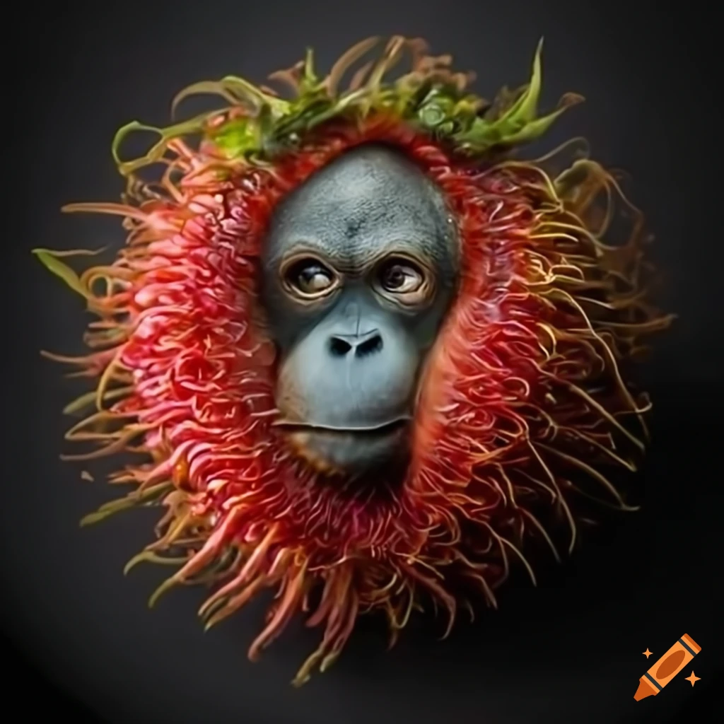 funny image of an orangutan shaped like a rambutan