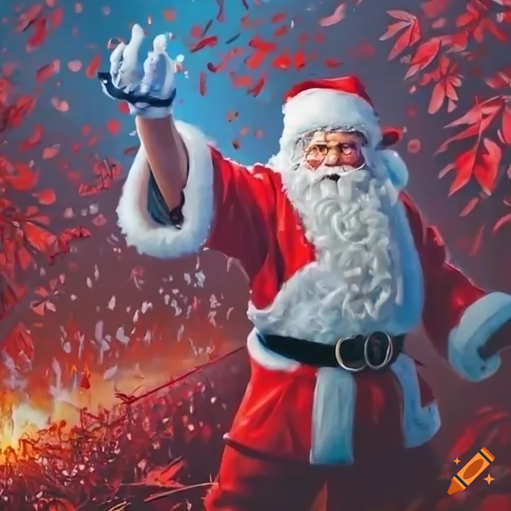fantasy art of Santa Claus unleashing a powerful hadouken
