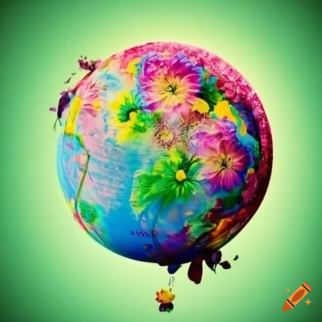 colorful flowers swirling around a globe