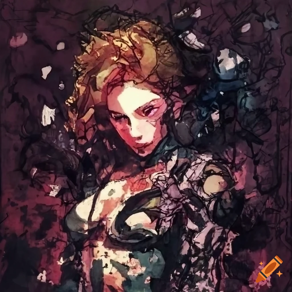 ink brushstroke watercolor of a female character