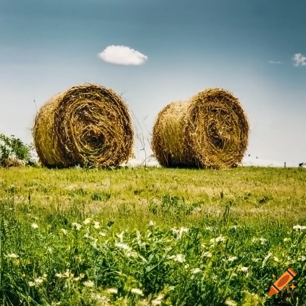 closeup of haystacks on a meadow